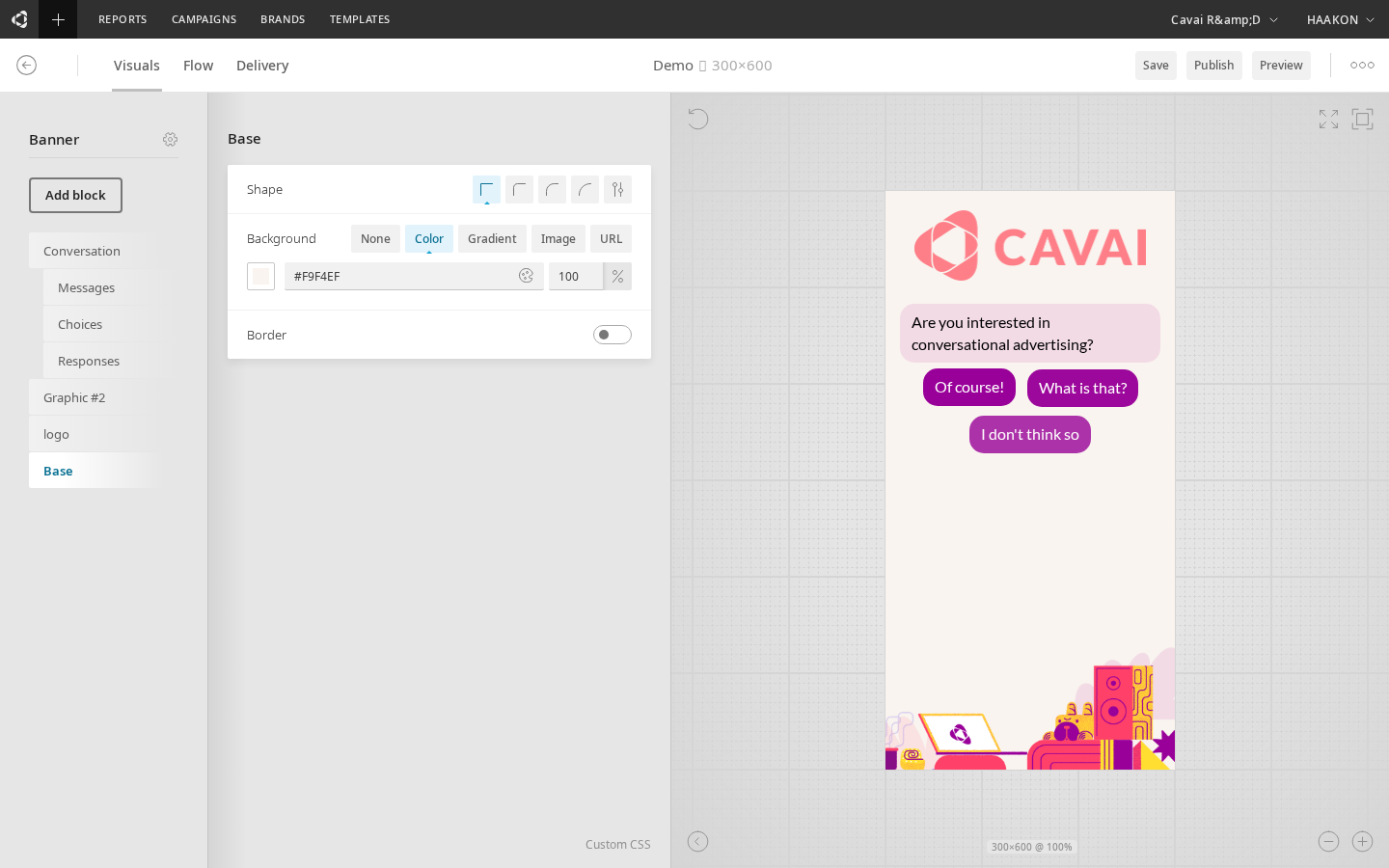 Creative Settings view